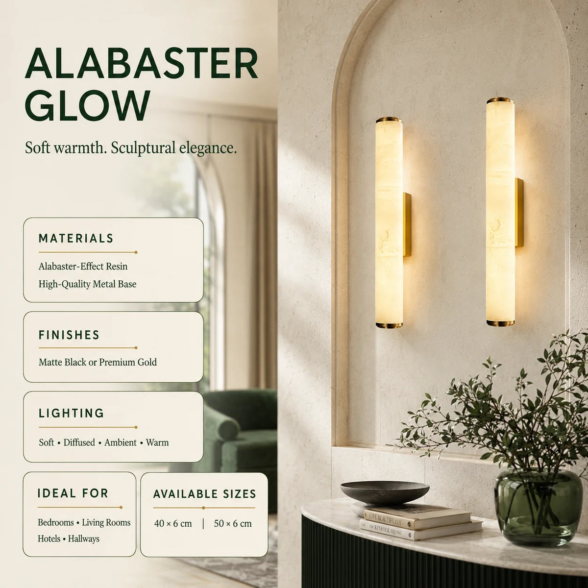 Column Wall Sconce Slim Stone-Effect Resin Integrated LED