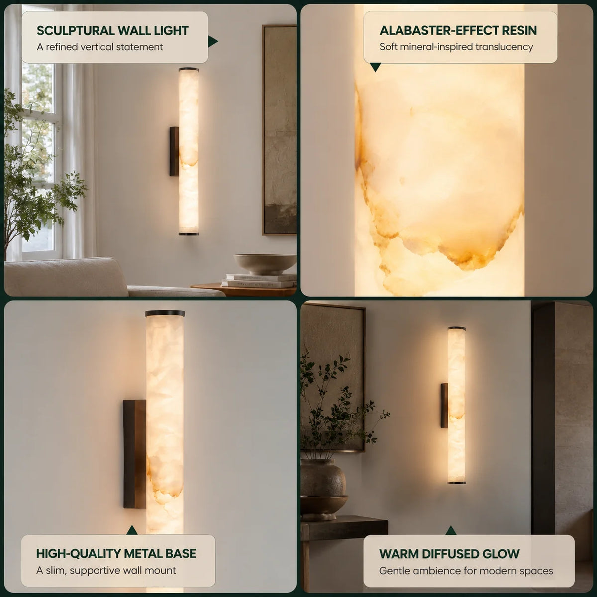 Column Wall Sconce Slim Stone-Effect Resin Integrated LED