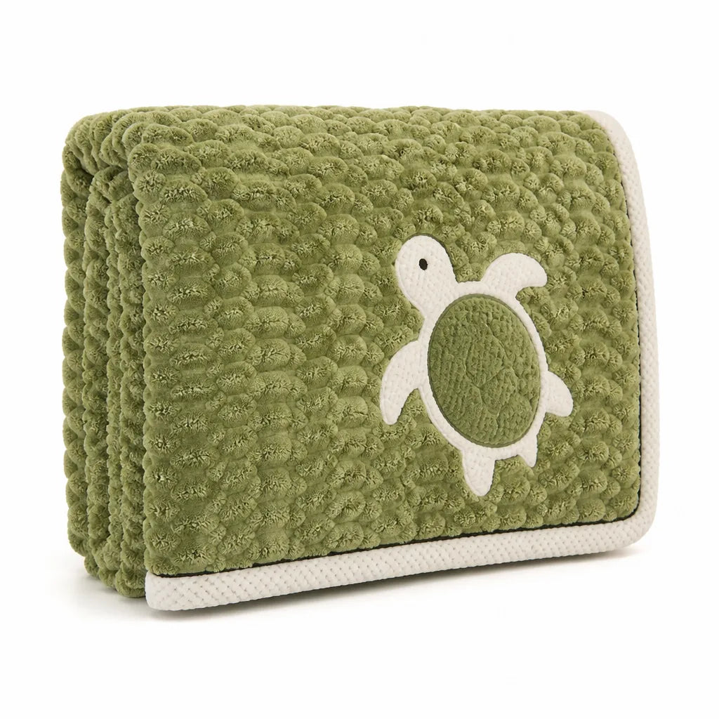 Coral Fleece Turtle Motif Throw Blanket