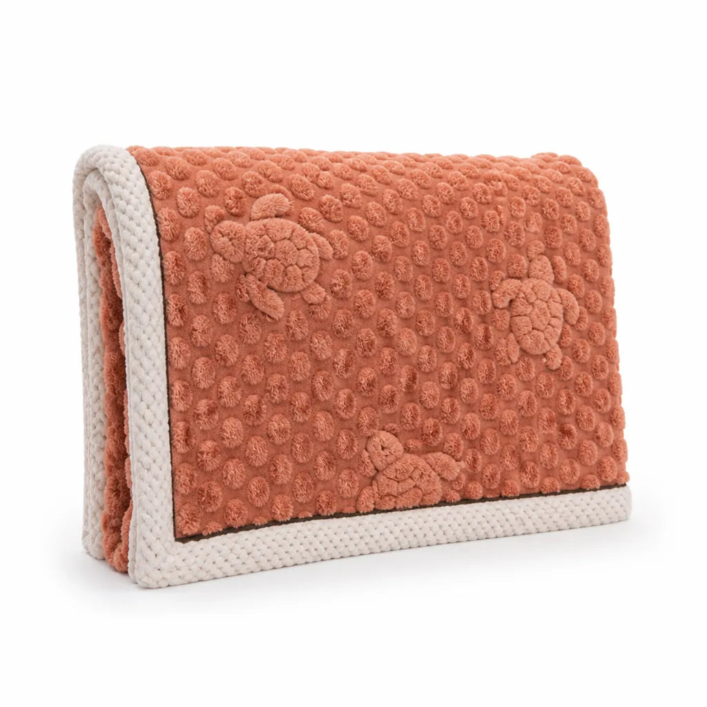 Coral Fleece Turtle Motif Throw Blanket