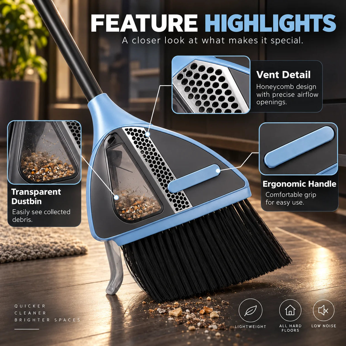 Cordless Vacuum Broom Dual-Action Lightweight Rechargeable
