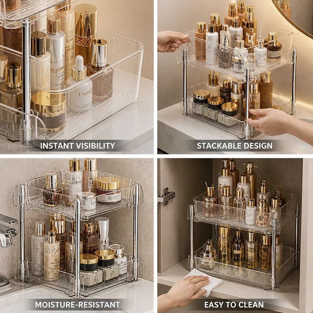 Cosmetics Storage Box Transparent Stackable Moisture-Resistant
