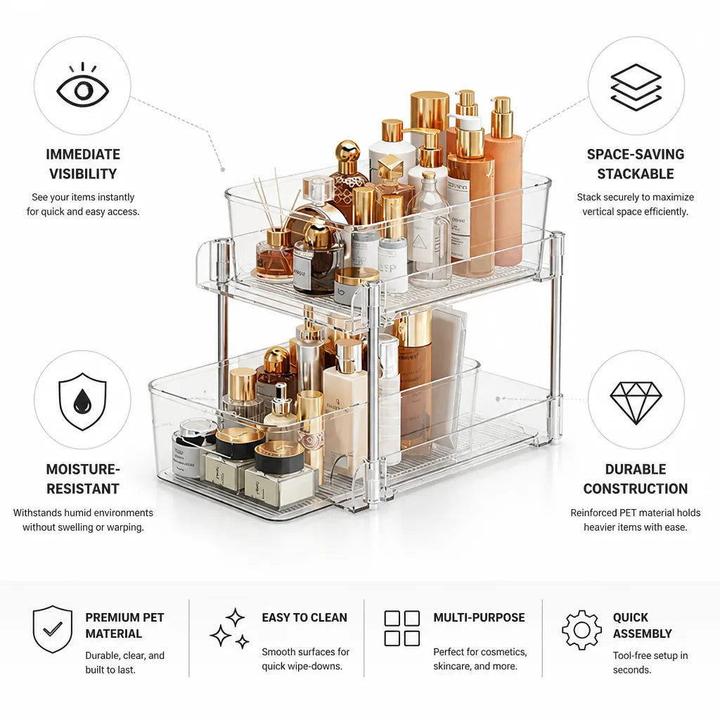 Cosmetics Storage Box Transparent Stackable Moisture-Resistant