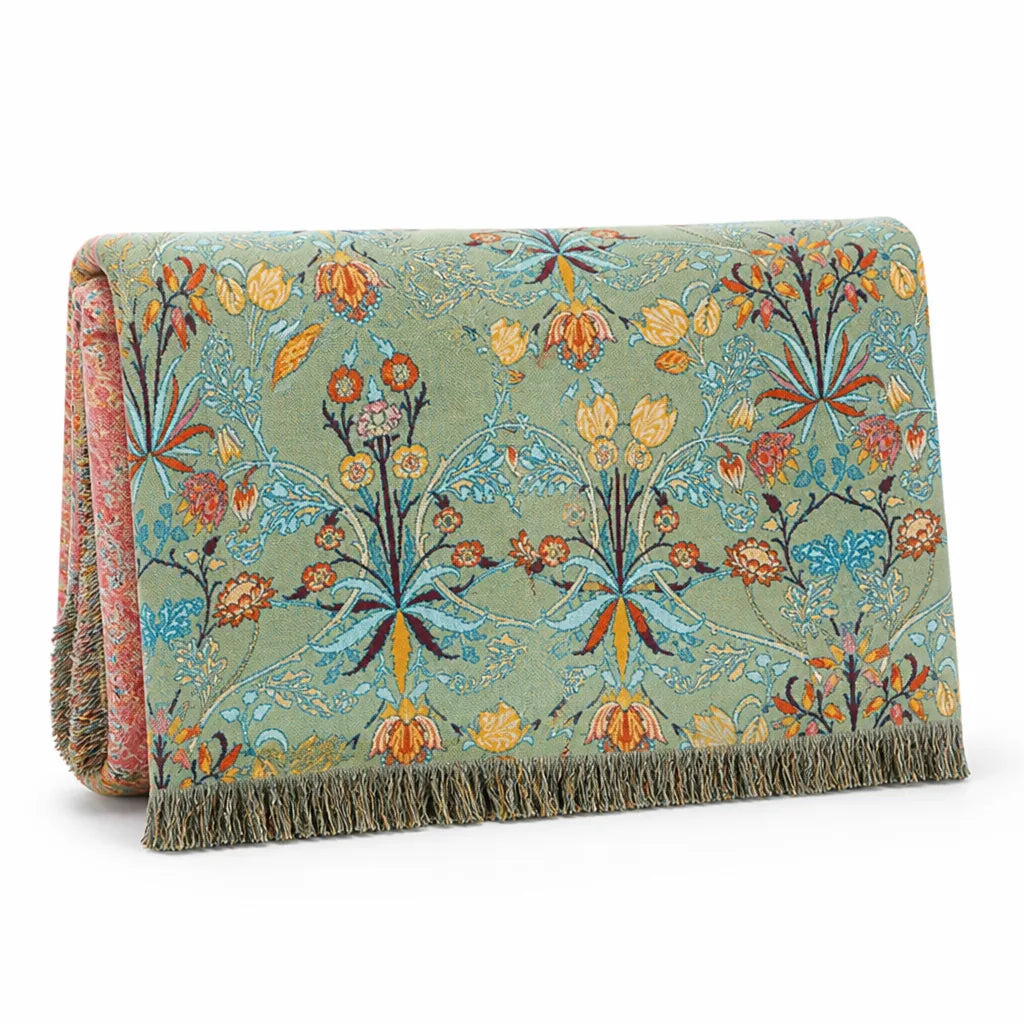 Cotton Throw Blanket Reversible Jacquard Floral Tassels