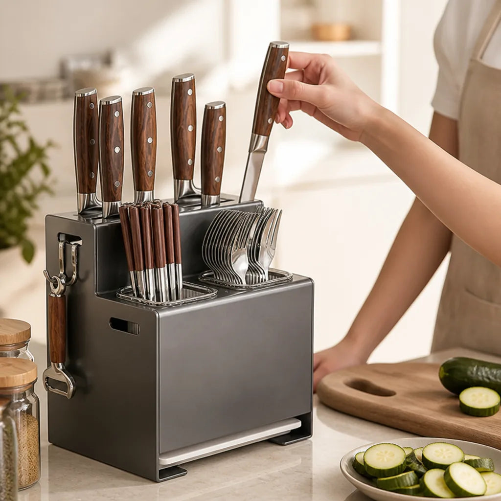 Countertop Knife & Cutlery Rack Carbon Steel Space-Saving