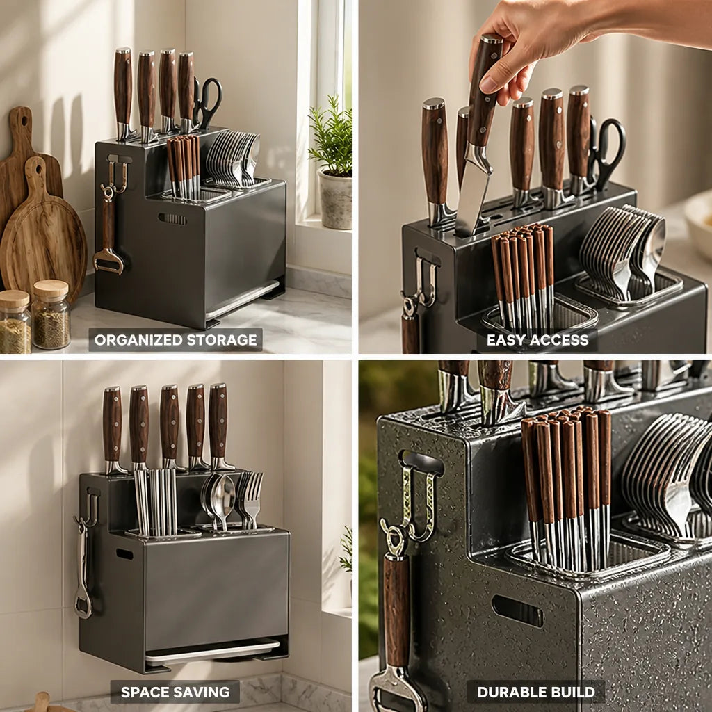 Countertop Knife & Cutlery Rack Carbon Steel Space-Saving