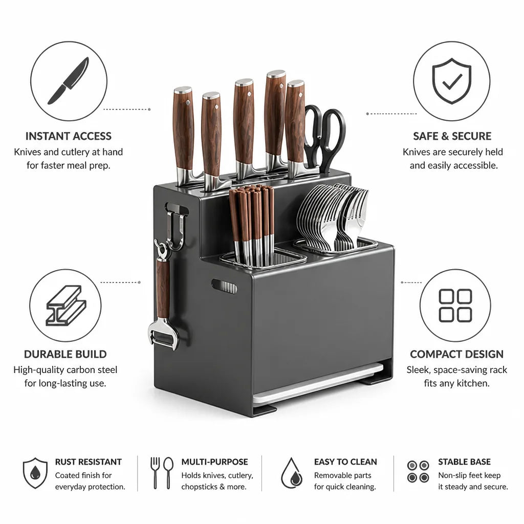 Countertop Knife & Cutlery Rack Carbon Steel Space-Saving