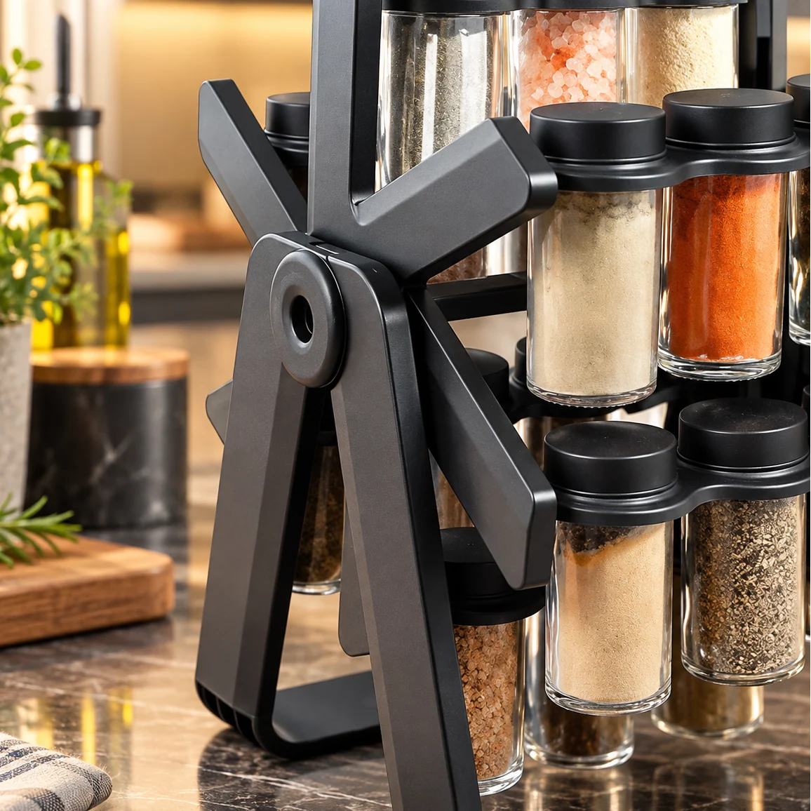 Countertop Spice Rack Rotating Space-Saving 18 Glass Jars