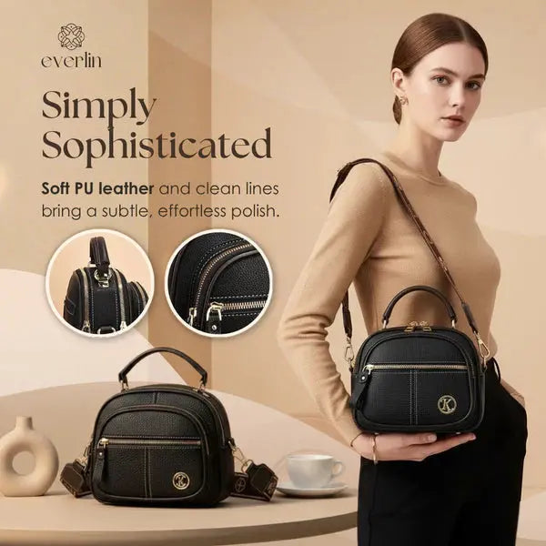 Crossbody Bag Compact Faux Leather Five Compartments Adjustable Strap