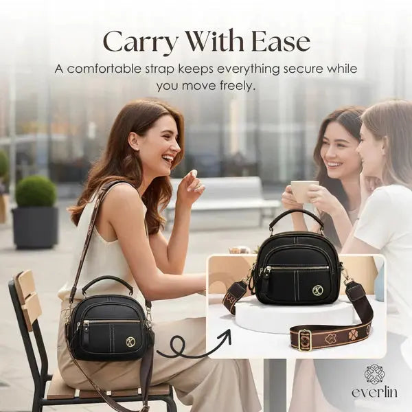 Crossbody Bag Compact Faux Leather Five Compartments Adjustable Strap