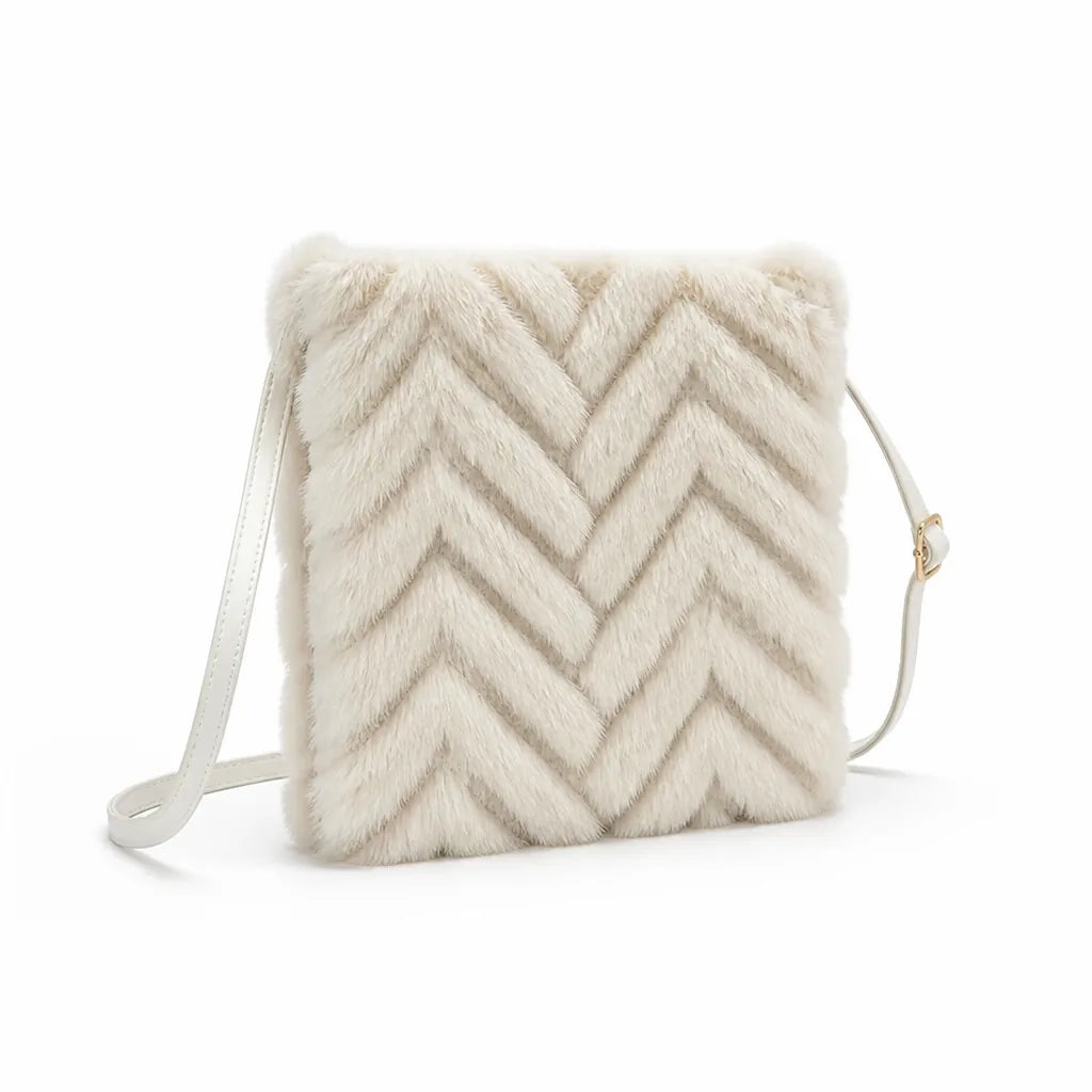 Crossbody Bag Faux Fur Chevron Compact Slim Straps