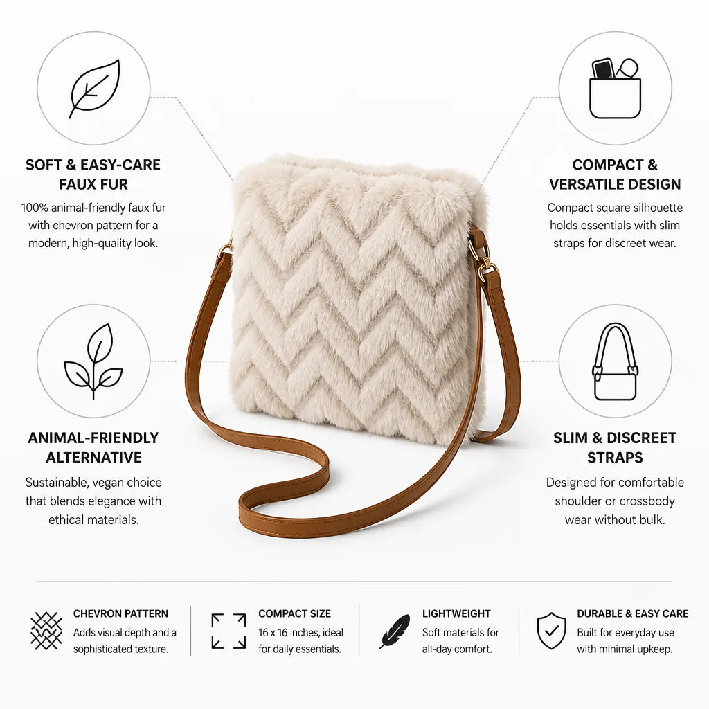 Crossbody Bag Faux Fur Chevron Compact Slim Straps