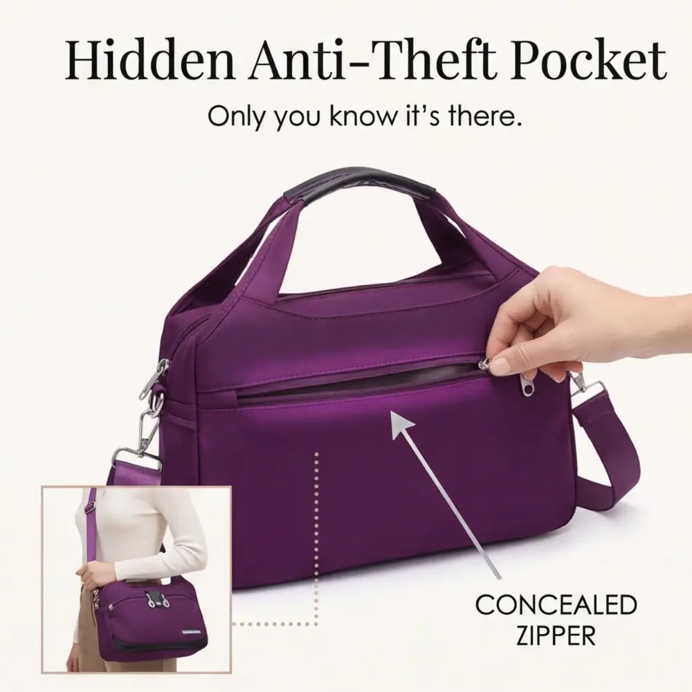 Crossbody Bag Five Zippered Compartments Hidden Anti-Theft Pocket