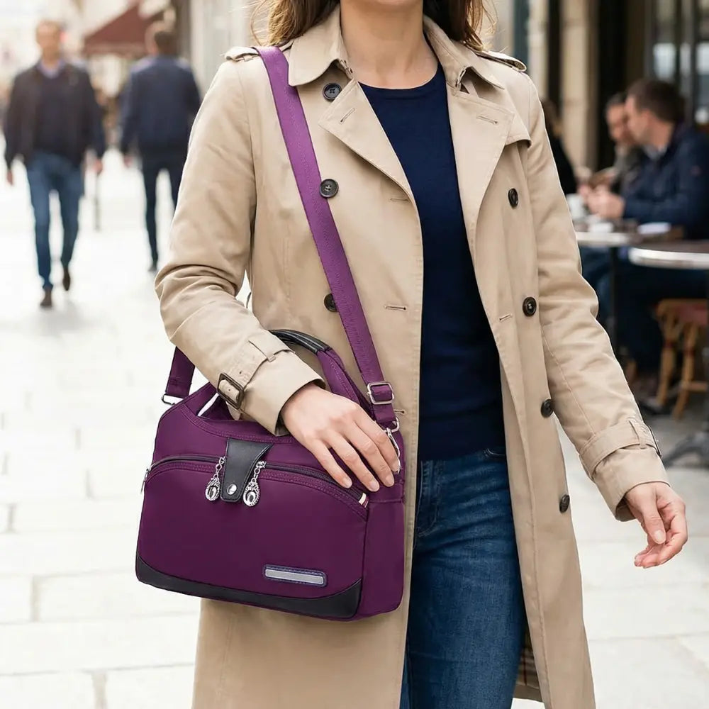 Crossbody Bag Five Zippered Compartments Hidden Anti-Theft Pocket