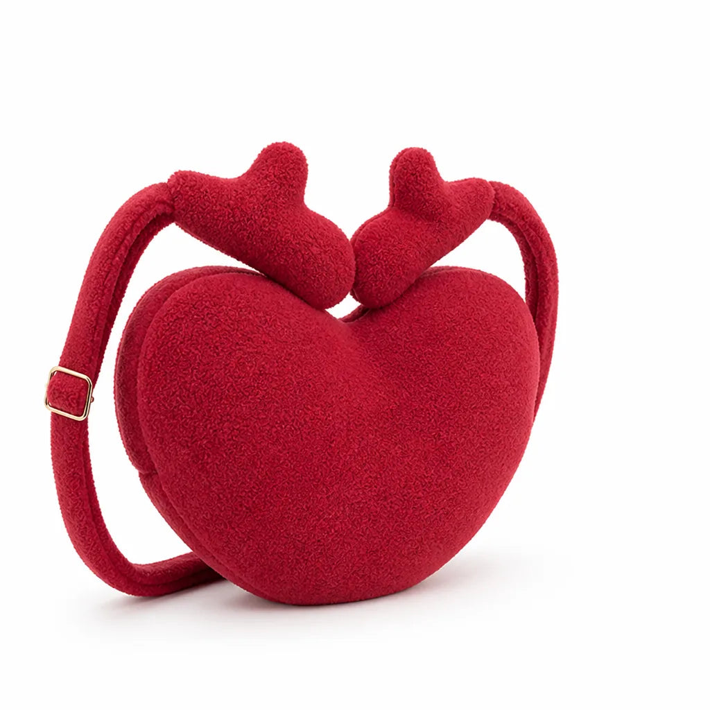 Crossbody Bag Heart-Shaped Teddy Fleece Adjustable Strap & Interior Pocket