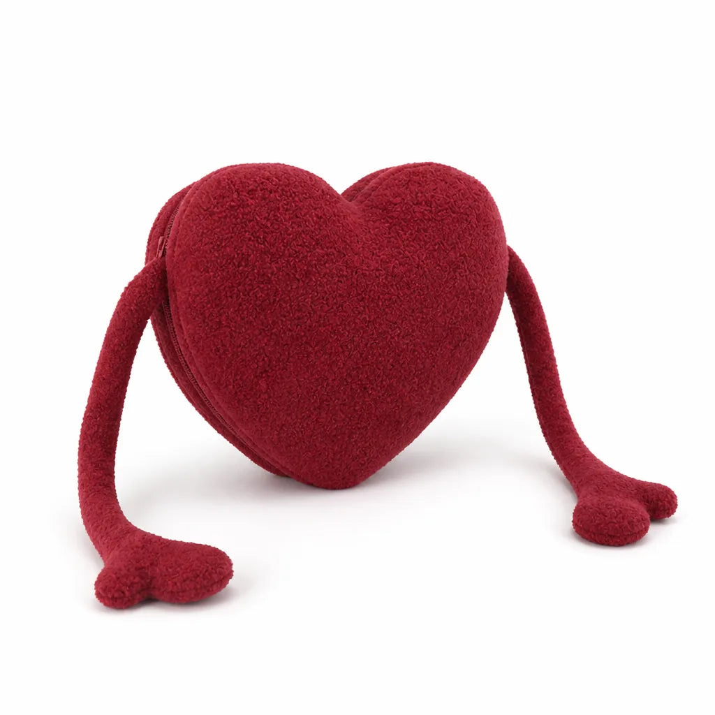 Crossbody Bag Heart-Shaped Teddy Fleece Adjustable Strap & Interior Pocket