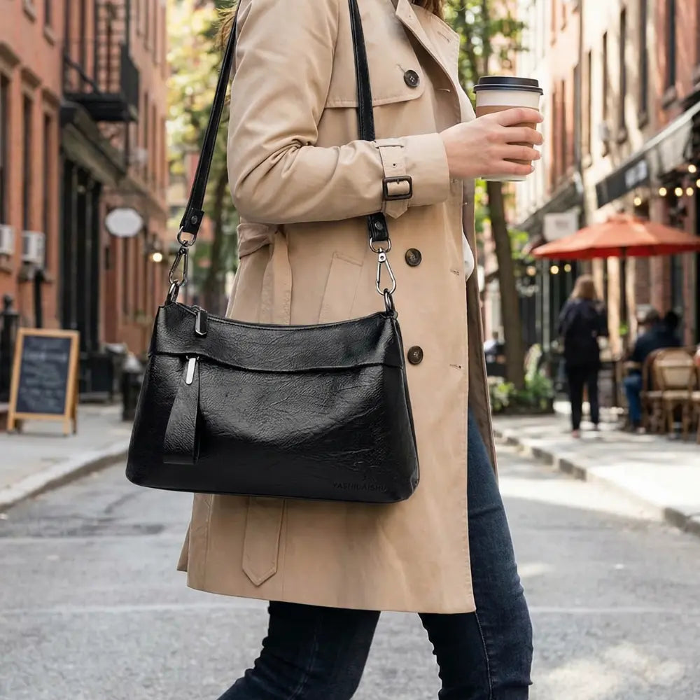 Crossbody Bag Soft Faux Leather Three Compartments Adjustable Strap
