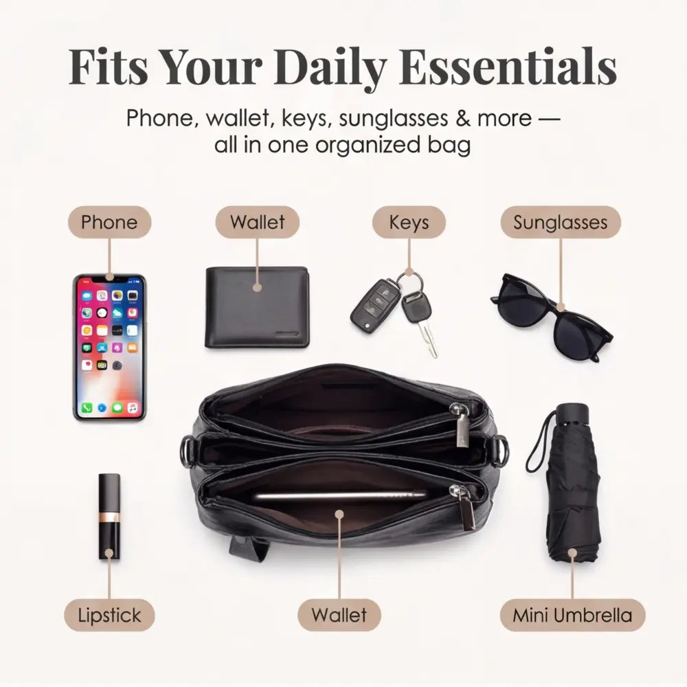 Crossbody Bag Soft Faux Leather Three Compartments Adjustable Strap