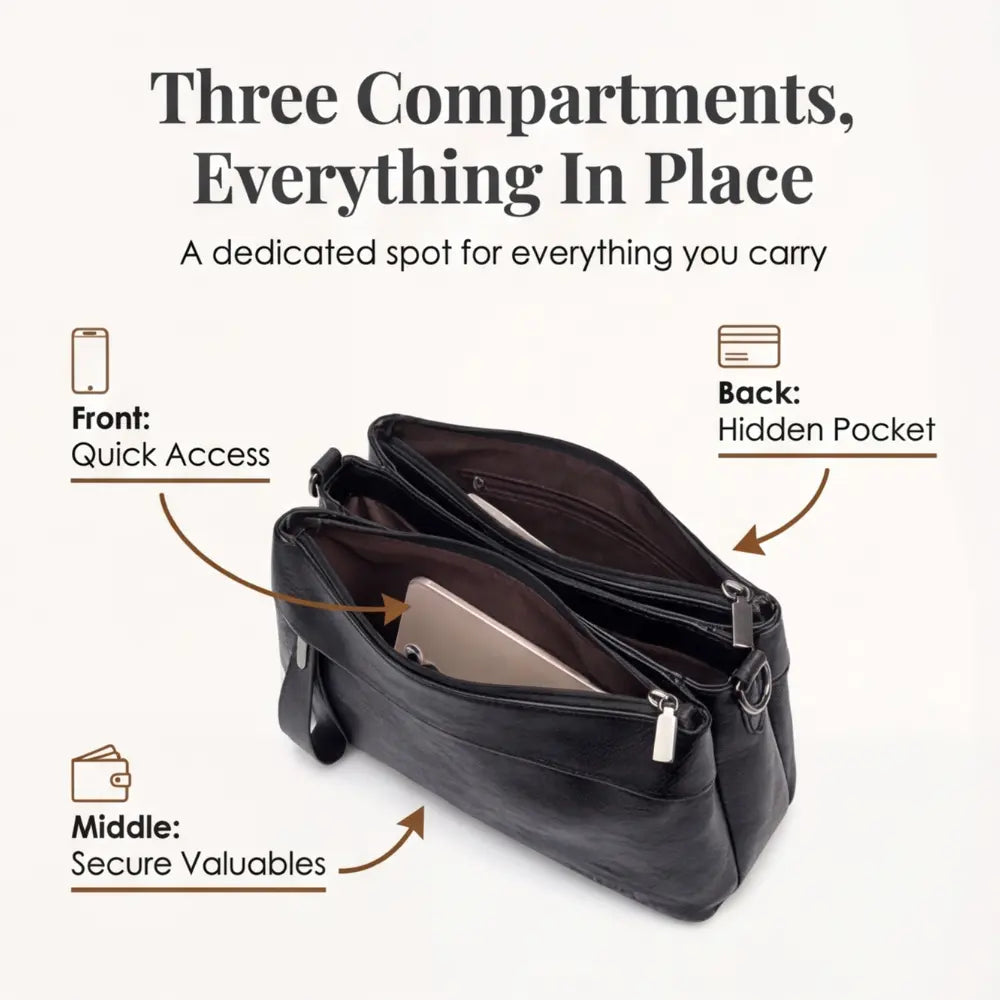 Crossbody Bag Soft Faux Leather Three Compartments Adjustable Strap