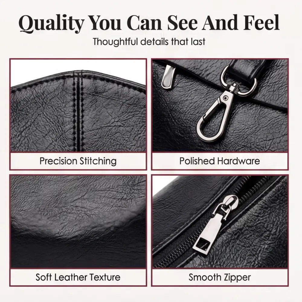 Crossbody Bag Soft Faux Leather Three Compartments Adjustable Strap