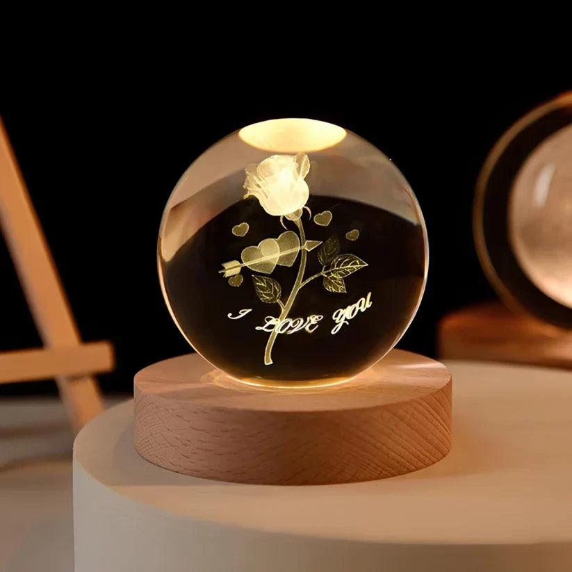 Crystal Ball Night Light 3D Engraved USB Powered