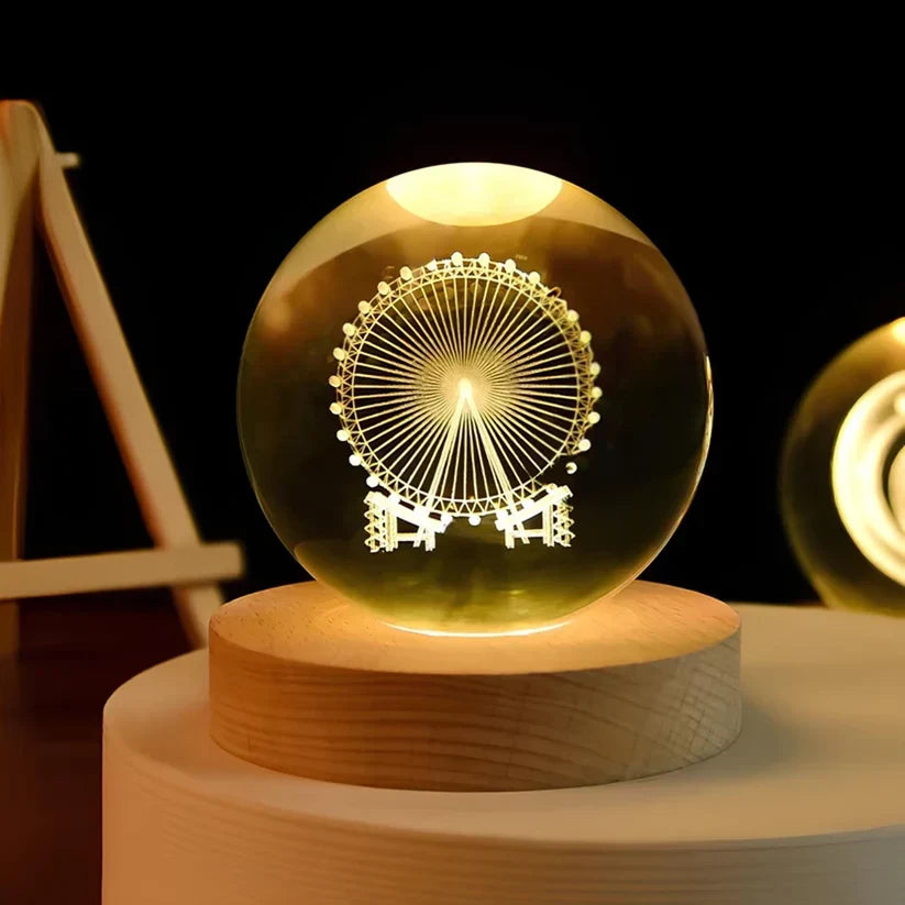 Crystal Ball Night Light 3D Engraved USB Powered
