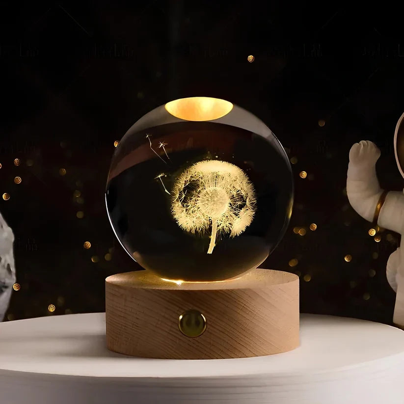Crystal Ball Night Light 3D Engraved USB Powered