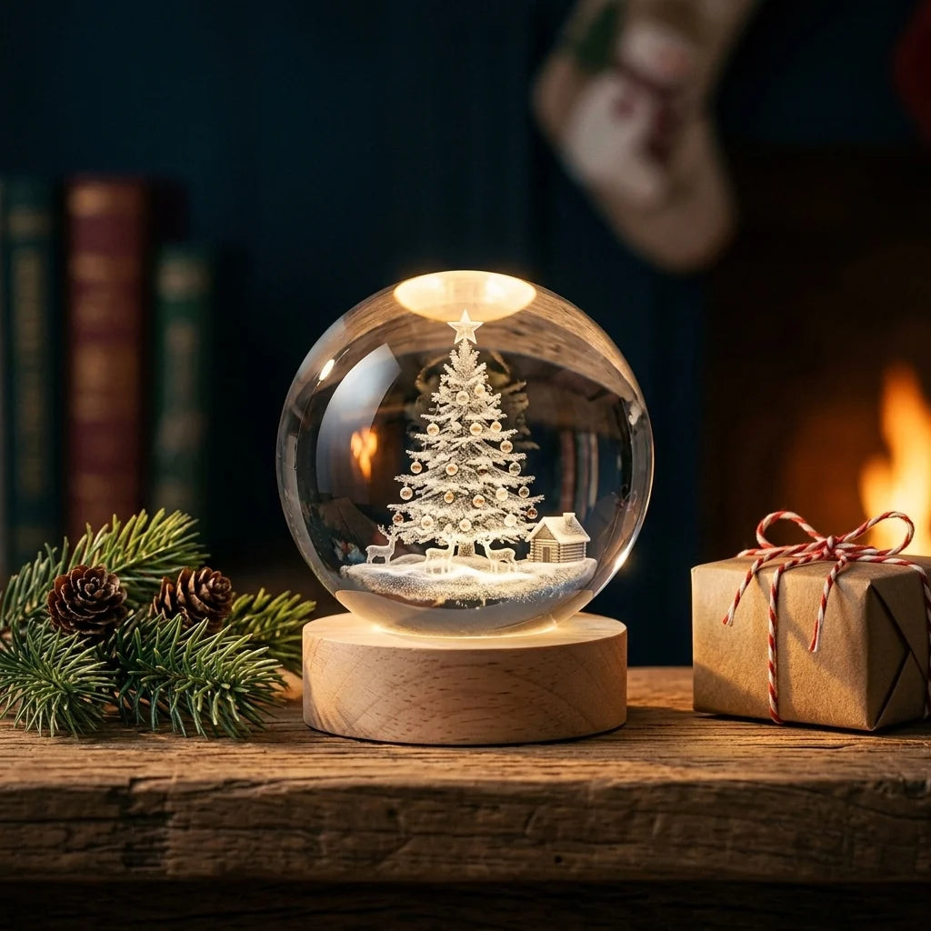 Crystal Ball Night Light 3D Engraved USB Powered