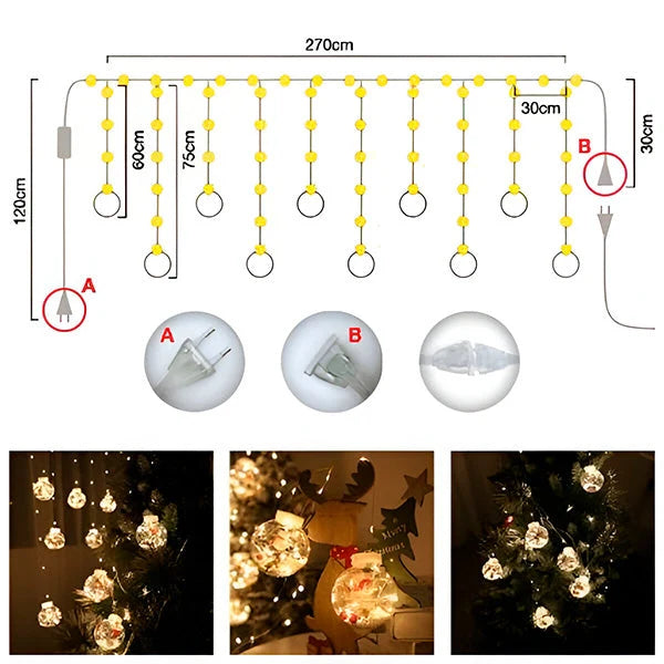 Curtain String Lights 10 LED Ornament Balls Connectable