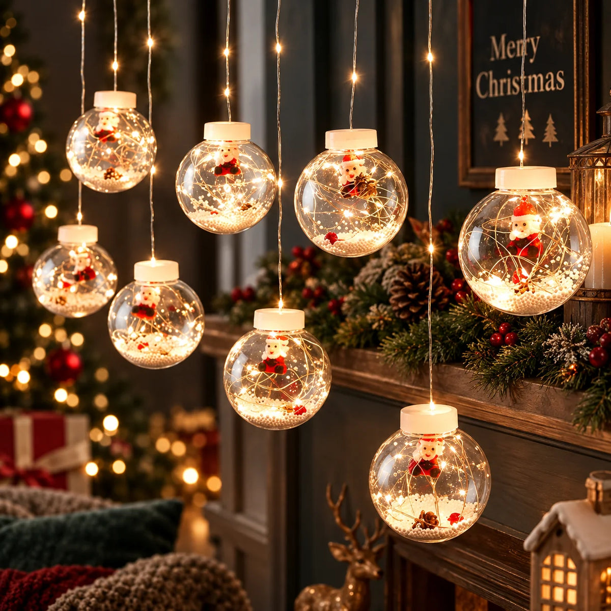 Curtain String Lights 10 LED Ornament Balls Connectable