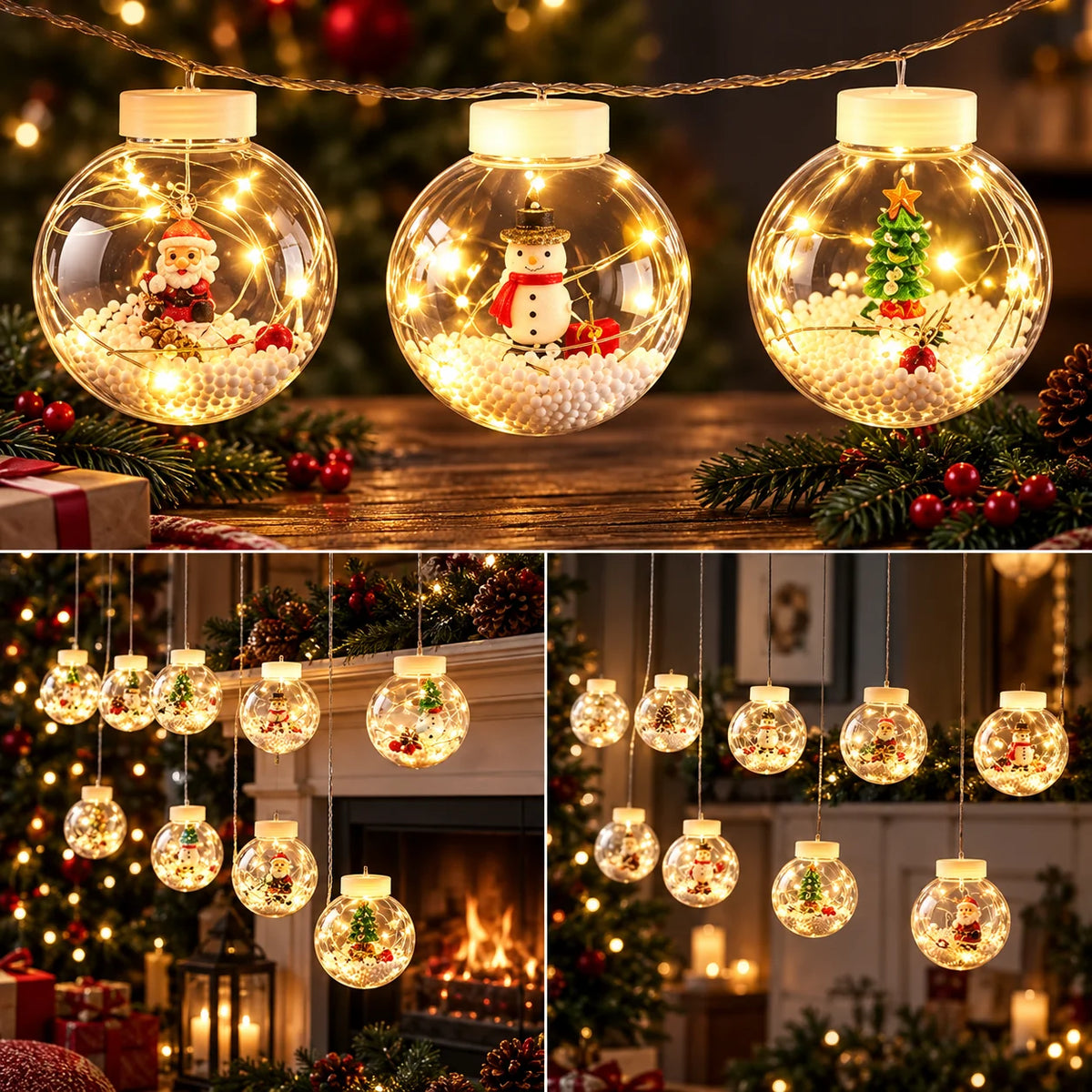 Curtain String Lights 10 LED Ornament Balls Connectable