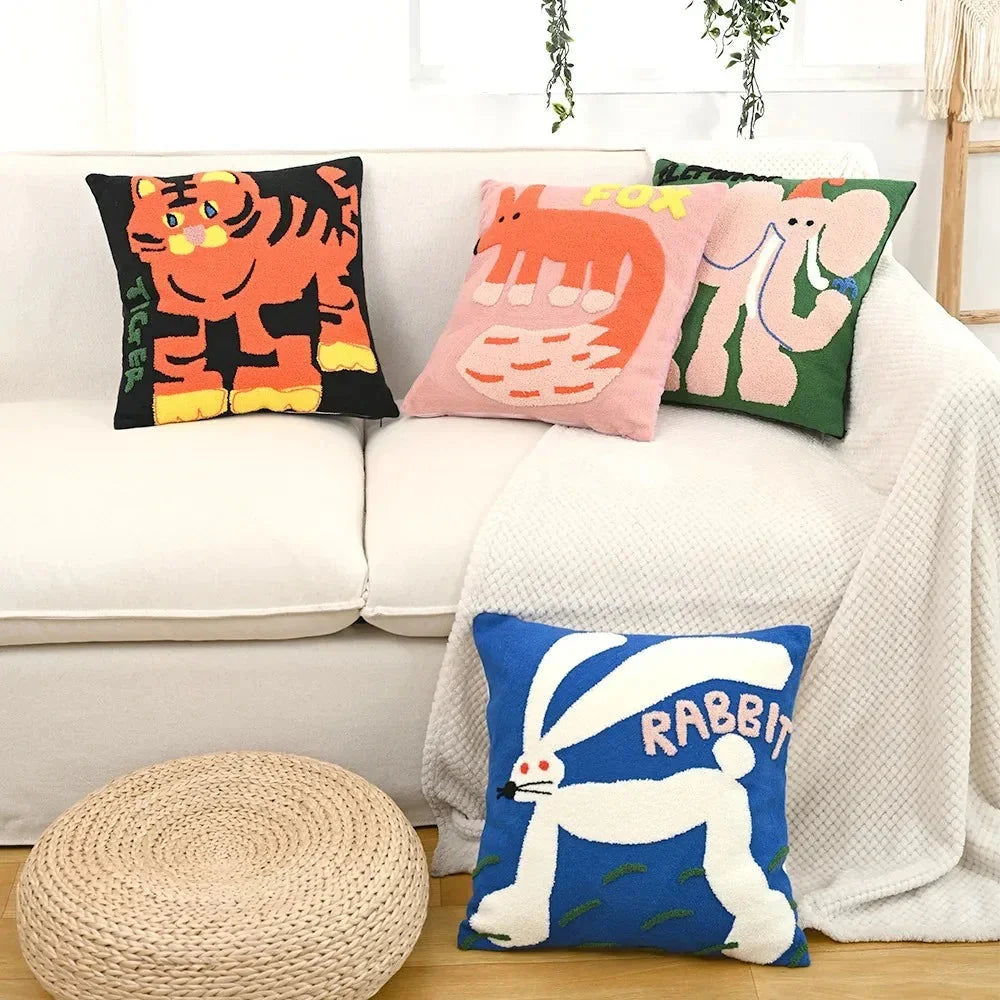 Cushion Cover Embroidered Animal Machine Washable 45 cm