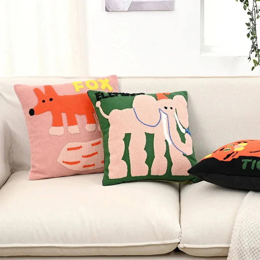 Cushion Cover Embroidered Animal Machine Washable 45 cm