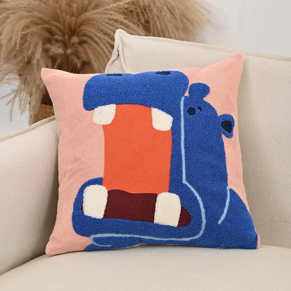 Cushion Cover Embroidered Animal Machine Washable 45 cm