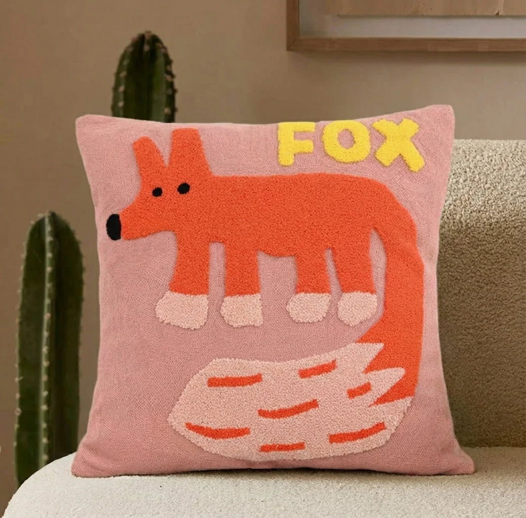 Cushion Cover Embroidered Animal Machine Washable 45 cm