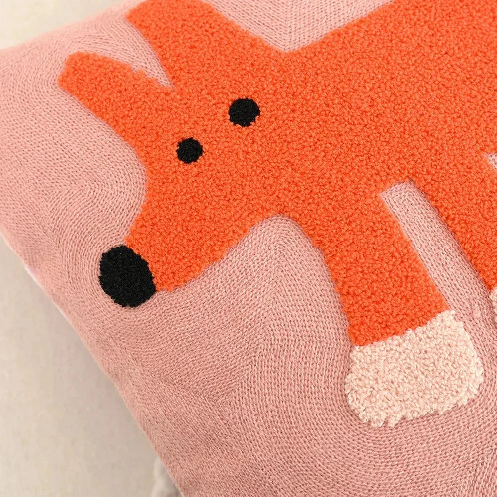 Cushion Cover Embroidered Animal Machine Washable 45 cm