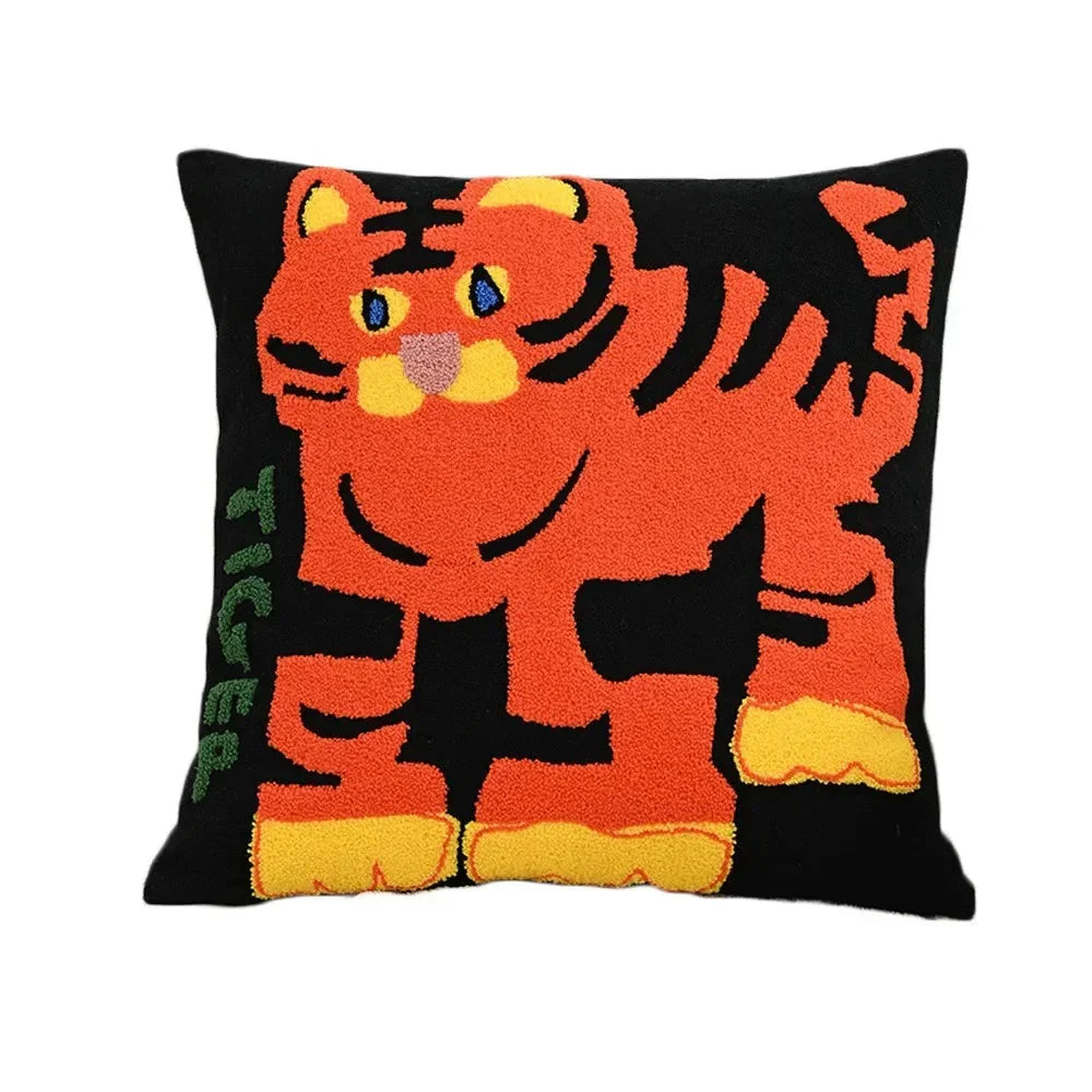 Cushion Cover Embroidered Animal Machine Washable 45 cm