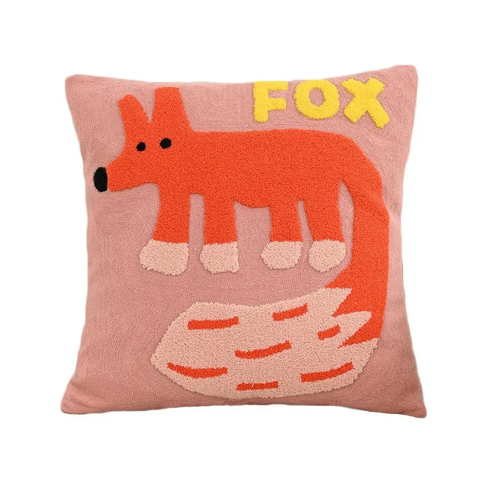Cushion Cover Embroidered Animal Machine Washable 45 cm