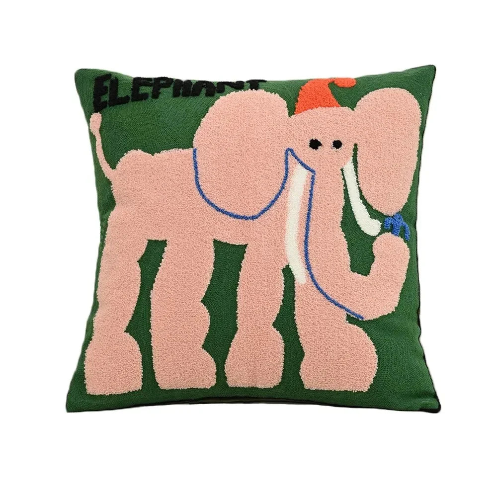 Cushion Cover Embroidered Animal Machine Washable 45 cm