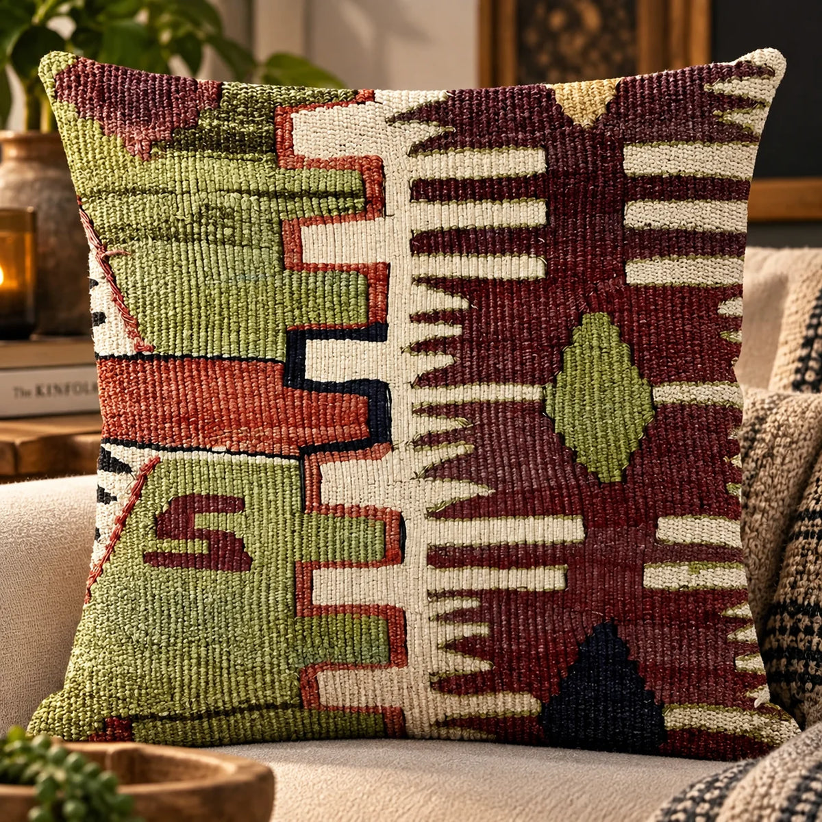 Cushion Cover Kilim Geometric Woven Fits 18 Inch