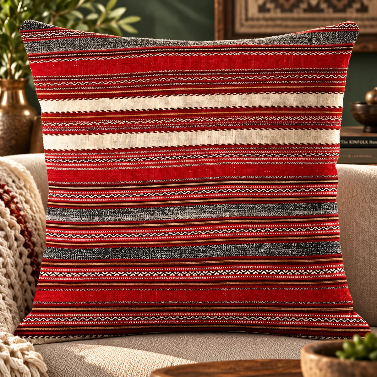 Cushion Cover Kilim Geometric Woven Fits 18 Inch
