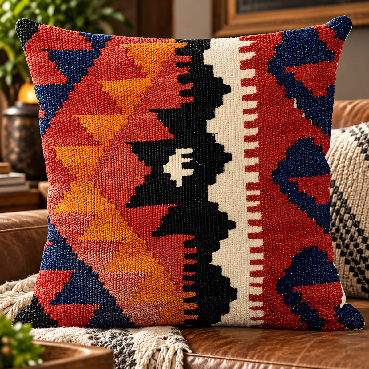 Cushion Cover Kilim Geometric Woven Fits 18 Inch
