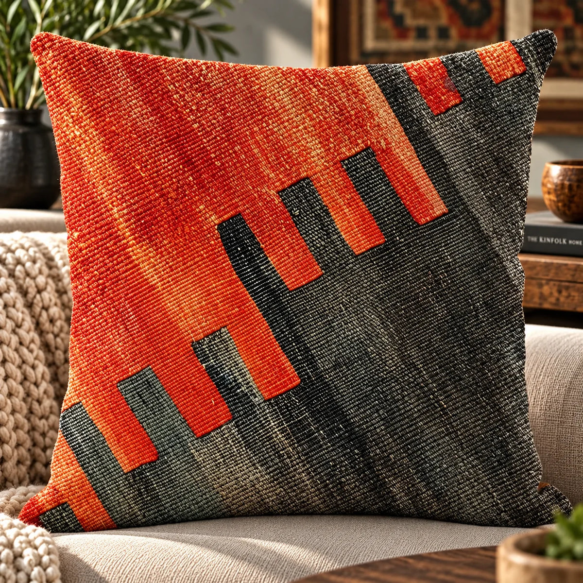 Cushion Cover Kilim Geometric Woven Fits 18 Inch