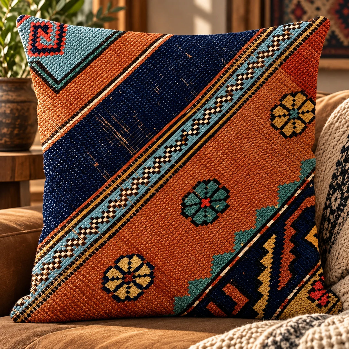 Cushion Cover Kilim Geometric Woven Fits 18 Inch