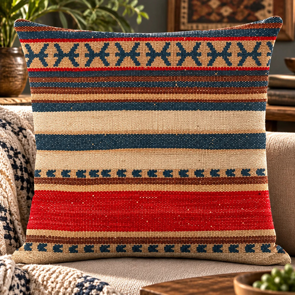 Cushion Cover Kilim Geometric Woven Fits 18 Inch