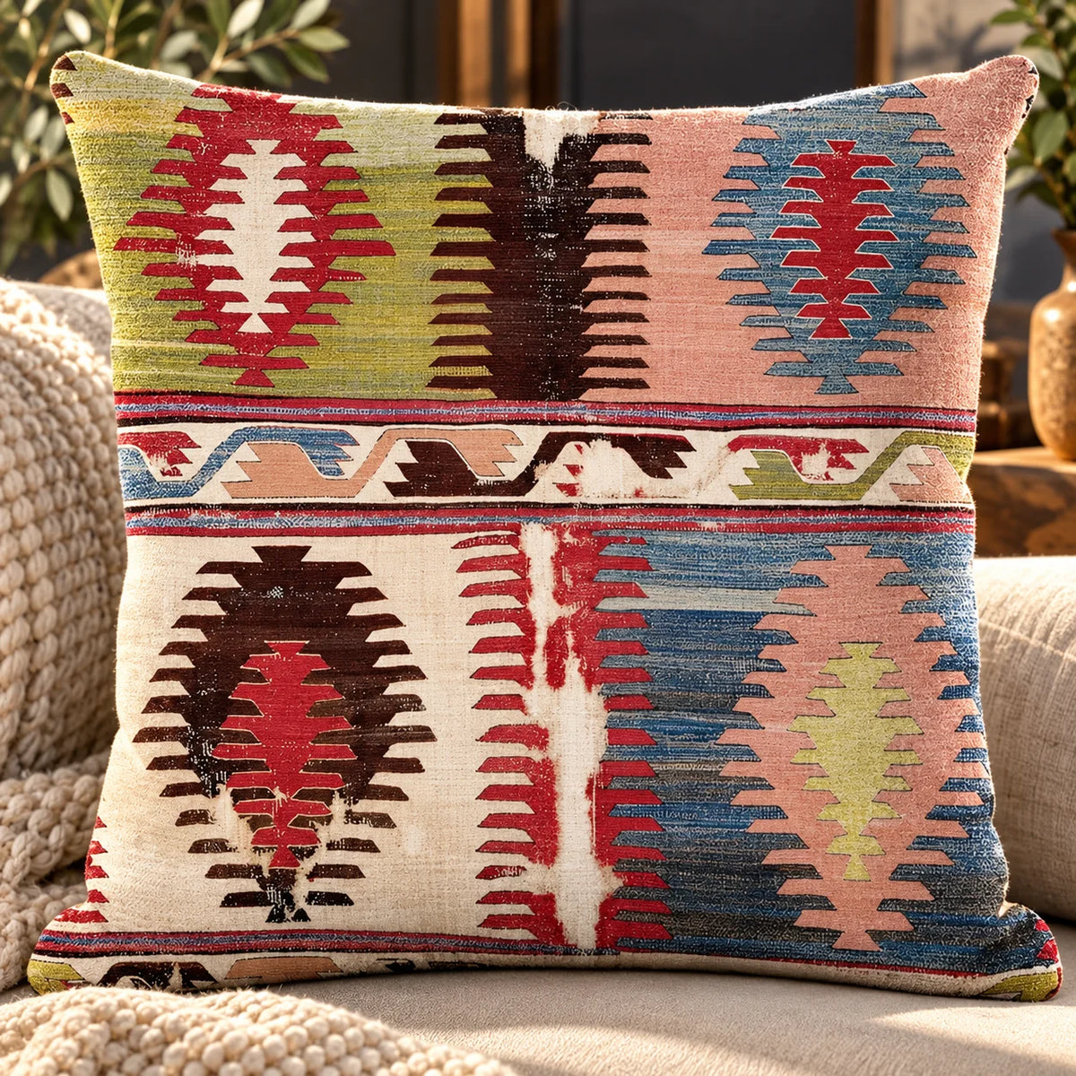 Cushion Cover Kilim Geometric Woven Fits 18 Inch