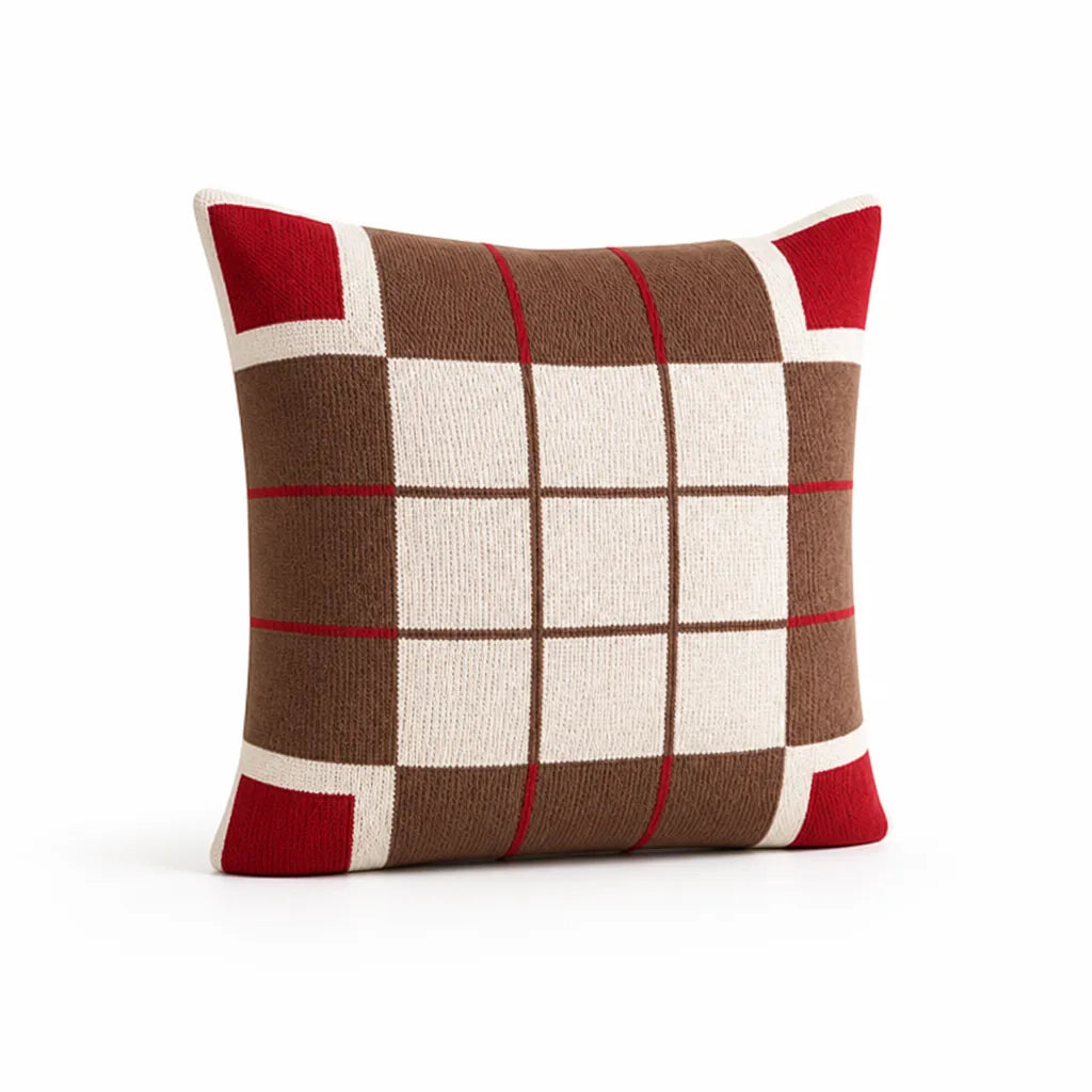 Cushion Cover Knitted Cotton Geometric Check 18x18 Inch