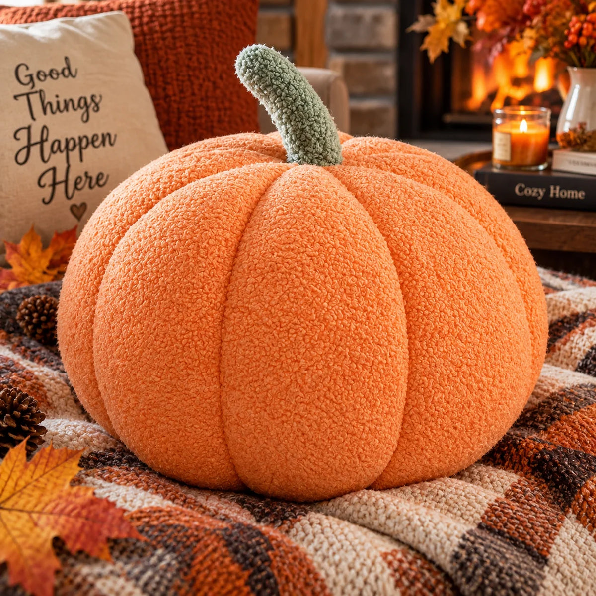 Cushion Pumpkin Shaped Ribbed Knit Plush Filled