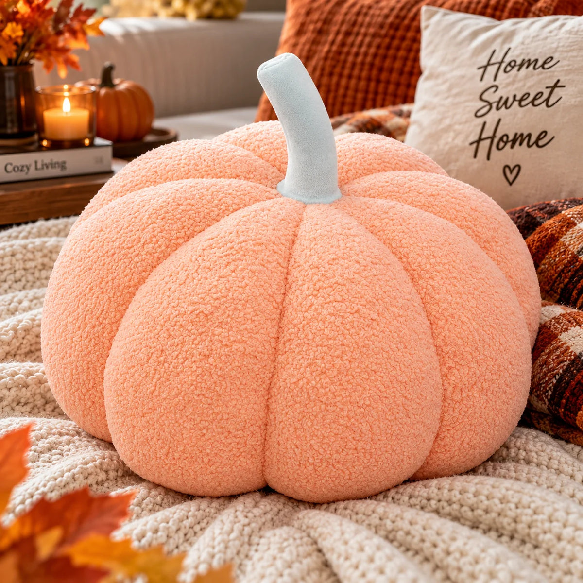 Cushion Pumpkin Shaped Ribbed Knit Plush Filled
