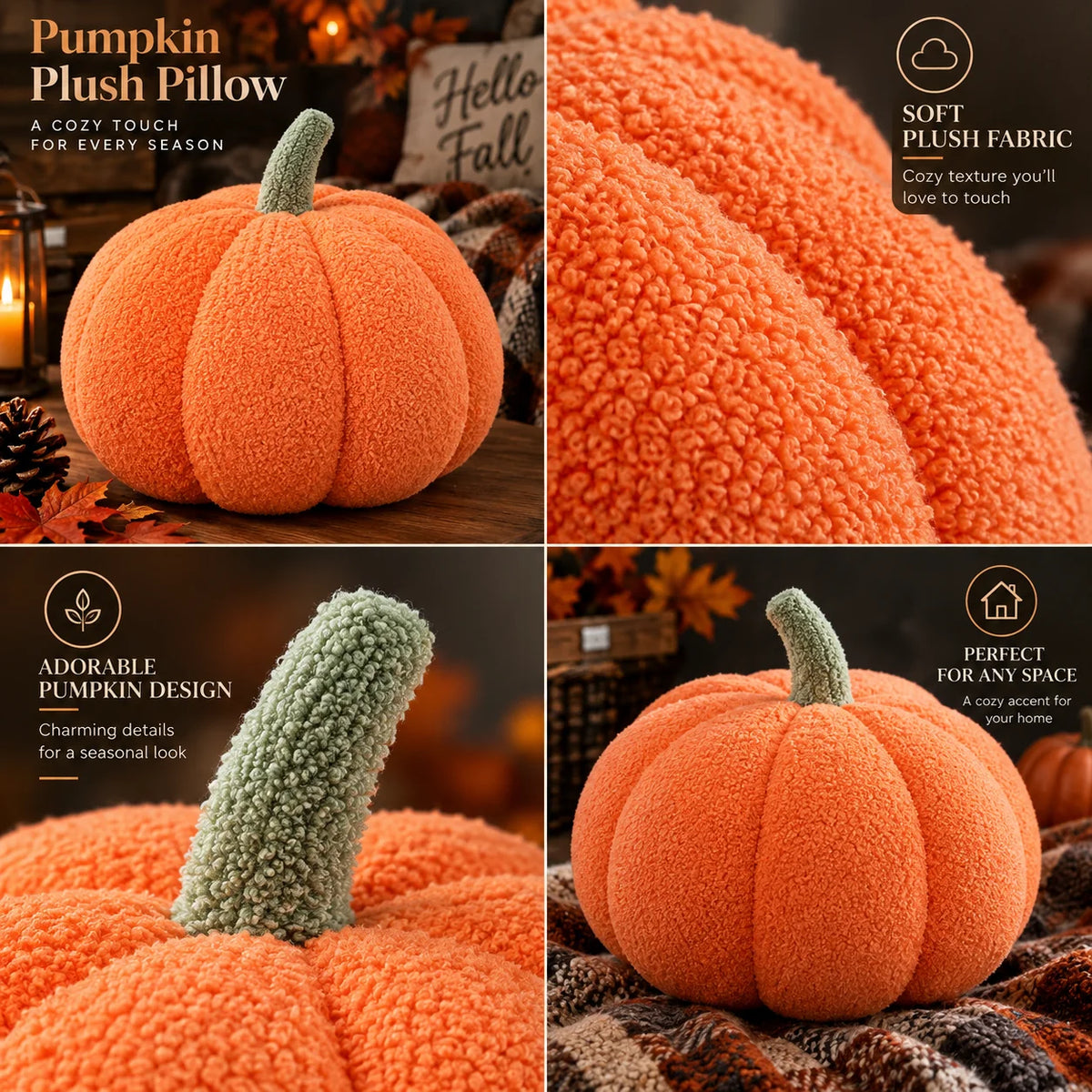 Cushion Pumpkin Shaped Ribbed Knit Plush Filled
